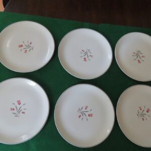 Salem China Salad Plate Tulip Time Set of 6 Plates Pink Tulips, Gray Leaves, Platinum Trim 1