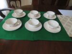 Salem China Cup & Saucer Tulip Time Set of 6 Cups & Saucers Pink Tulips, Gray Leaves, Platinum Trim 1