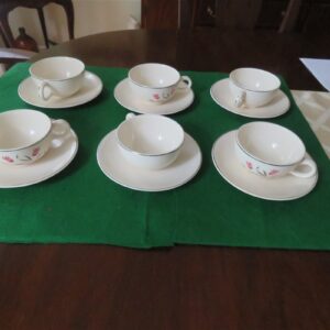 Salem China Cup & Saucer Tulip Time Set of 6 Cups & Saucers Pink Tulips, Gray Leaves, Platinum Trim 1