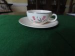 Salem China Cup & Saucer Tulip Time Set of 6 Cups & Saucers Pink Tulips, Gray Leaves, Platinum Trim 2