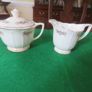 Sebring Ivory Porcelain "Normandie" matching creamer and covered sugar bowl 1