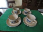 Pfaltzgraff Folk Art Cup & Saucer Stoneware Blue Tan USA Vintage 1