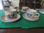 Pfaltzgraff Folk Art Cup & Saucer Stoneware Blue Tan USA Vintage 2