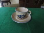 Pfaltzgraff Folk Art Cup & Saucer Stoneware Blue Tan USA Vintage 3