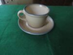 Pfaltzgraff Folk Art Cup & Saucer Stoneware Blue Tan USA Vintage 4